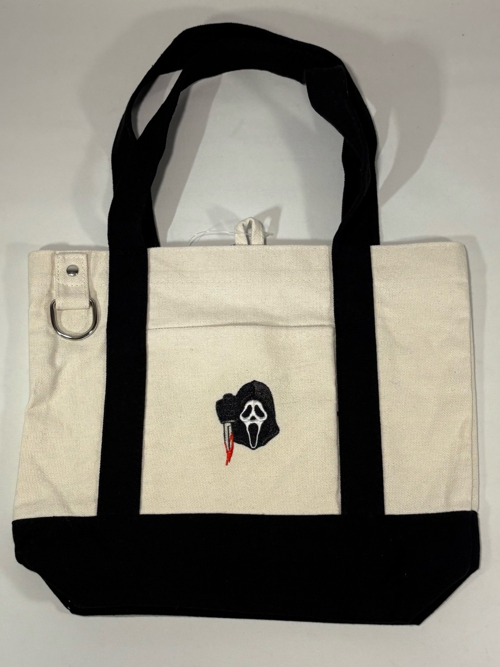 👻 [NEW] SPIRIT HALLOWEEN GHOST FACE STITCHED BLACK & WHITE VIRAL MINI TOTE BAG